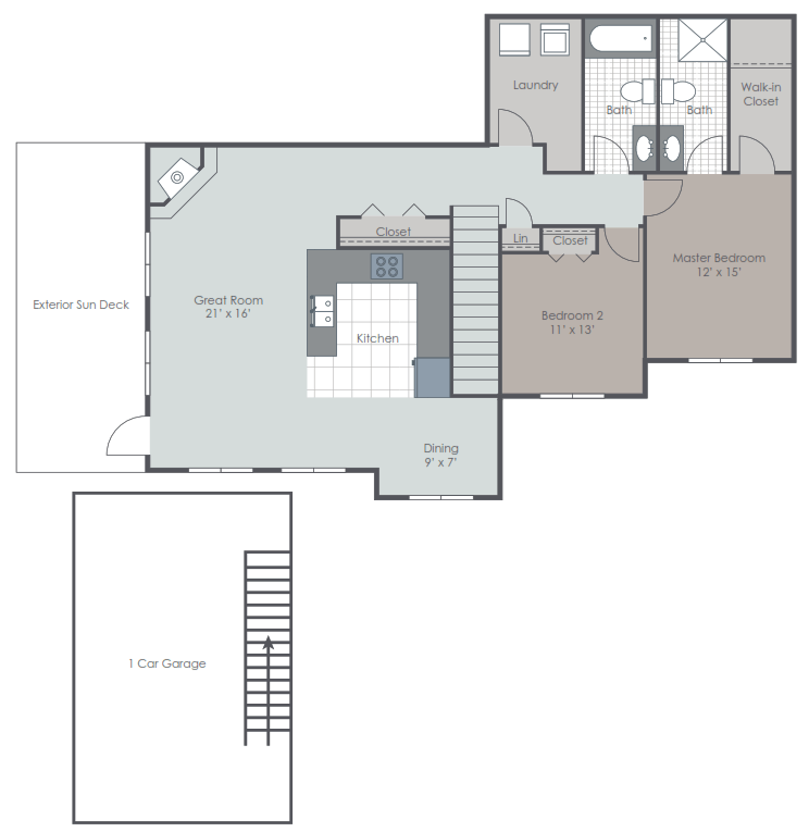 2 Bedroom 2 Bath floor plan layout